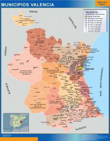 Municipalities Valencia map from Spain